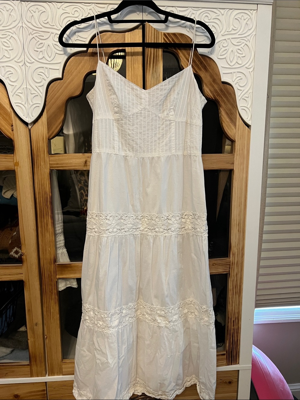 Ann Taylor White Tiered Lace-Trim Midi Dress